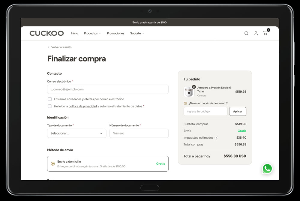 Checkout de compra Cuckoo Panamá