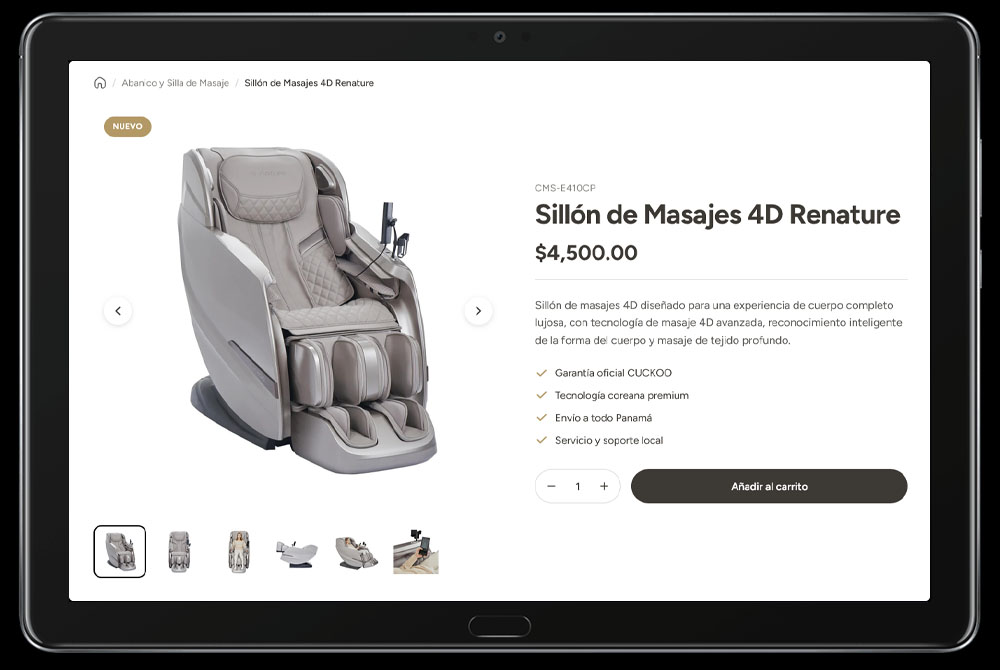 Ficha de producto sillón de masajes Cuckoo