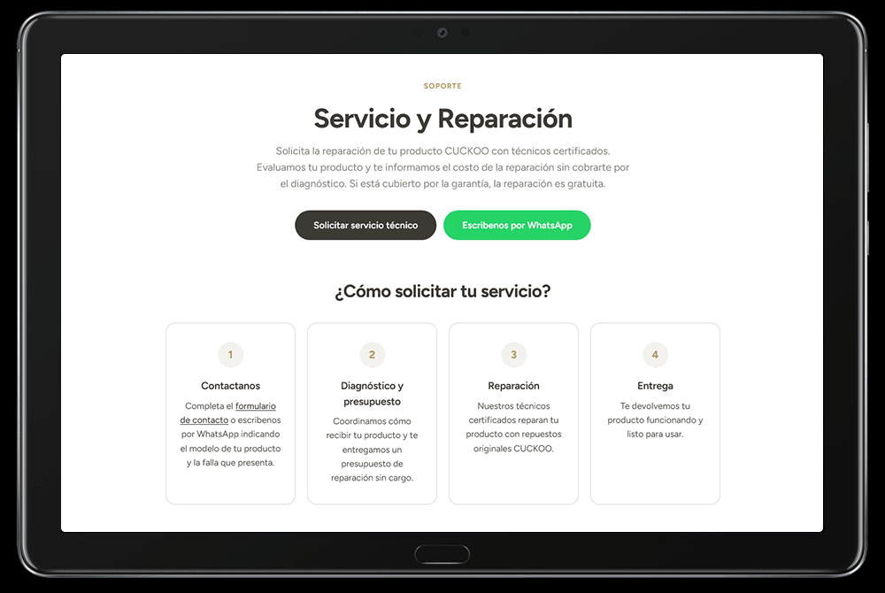 Sección de soporte y servicio técnico Cuckoo Panamá