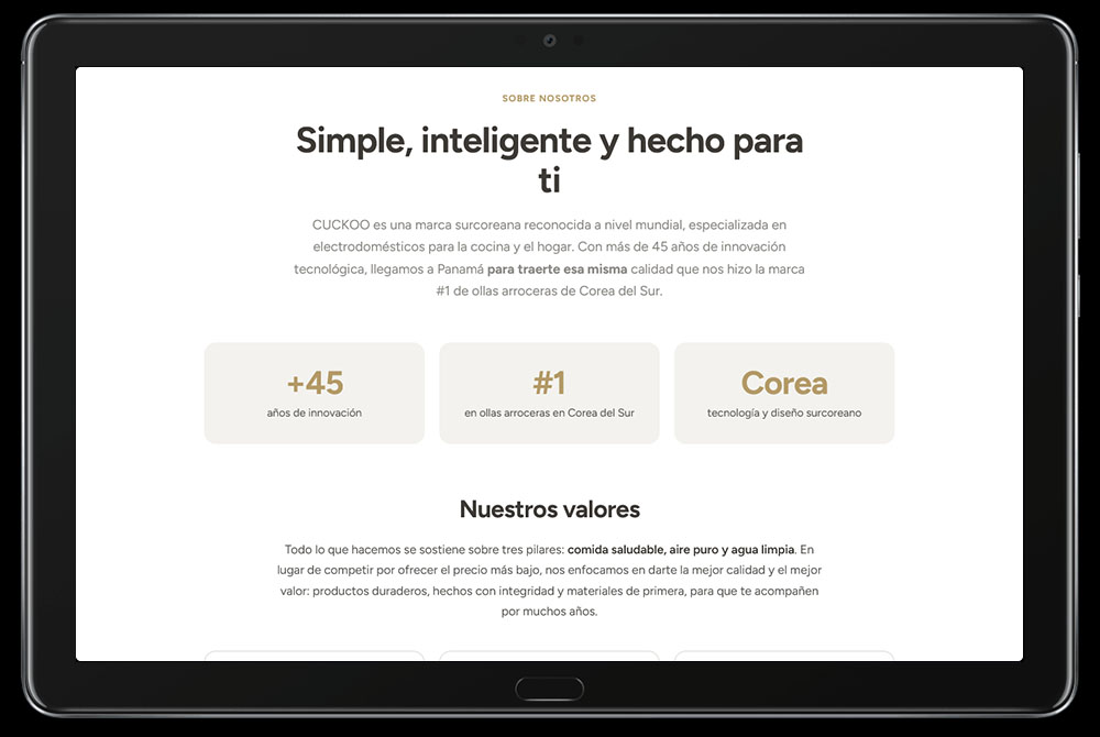 Sección institucional Sobre Nosotros de Cuckoo